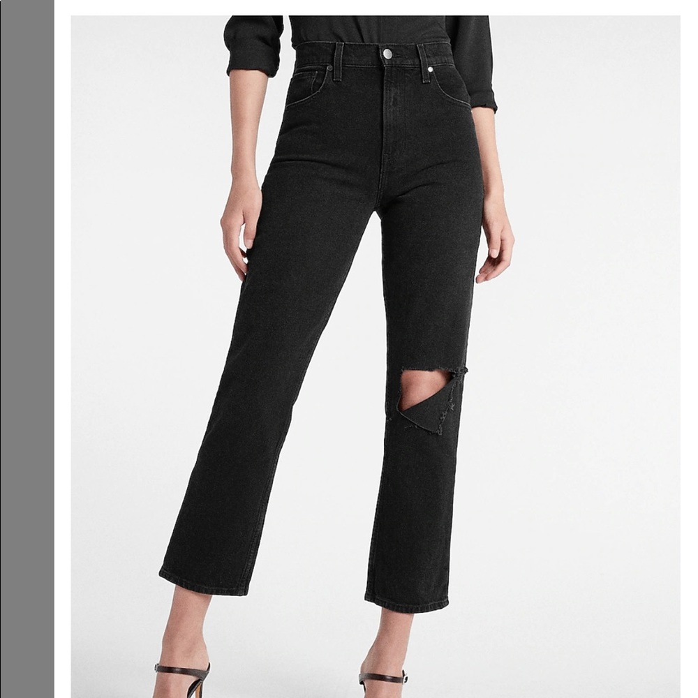 Super High Waisted Black Ripped Modern Straight Jeans